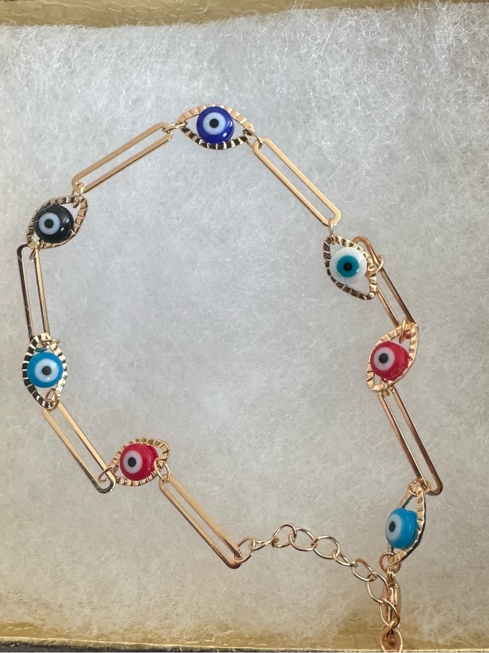Gold-Tone Multi Color Evil Eye Link Bracelet/Anklet